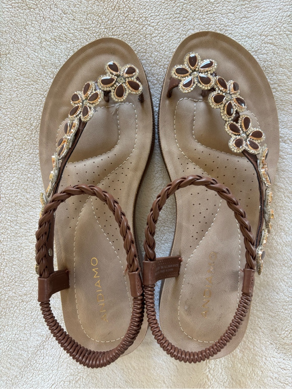 Brown Jeweled Braided Thong Sandals - Brown size 8